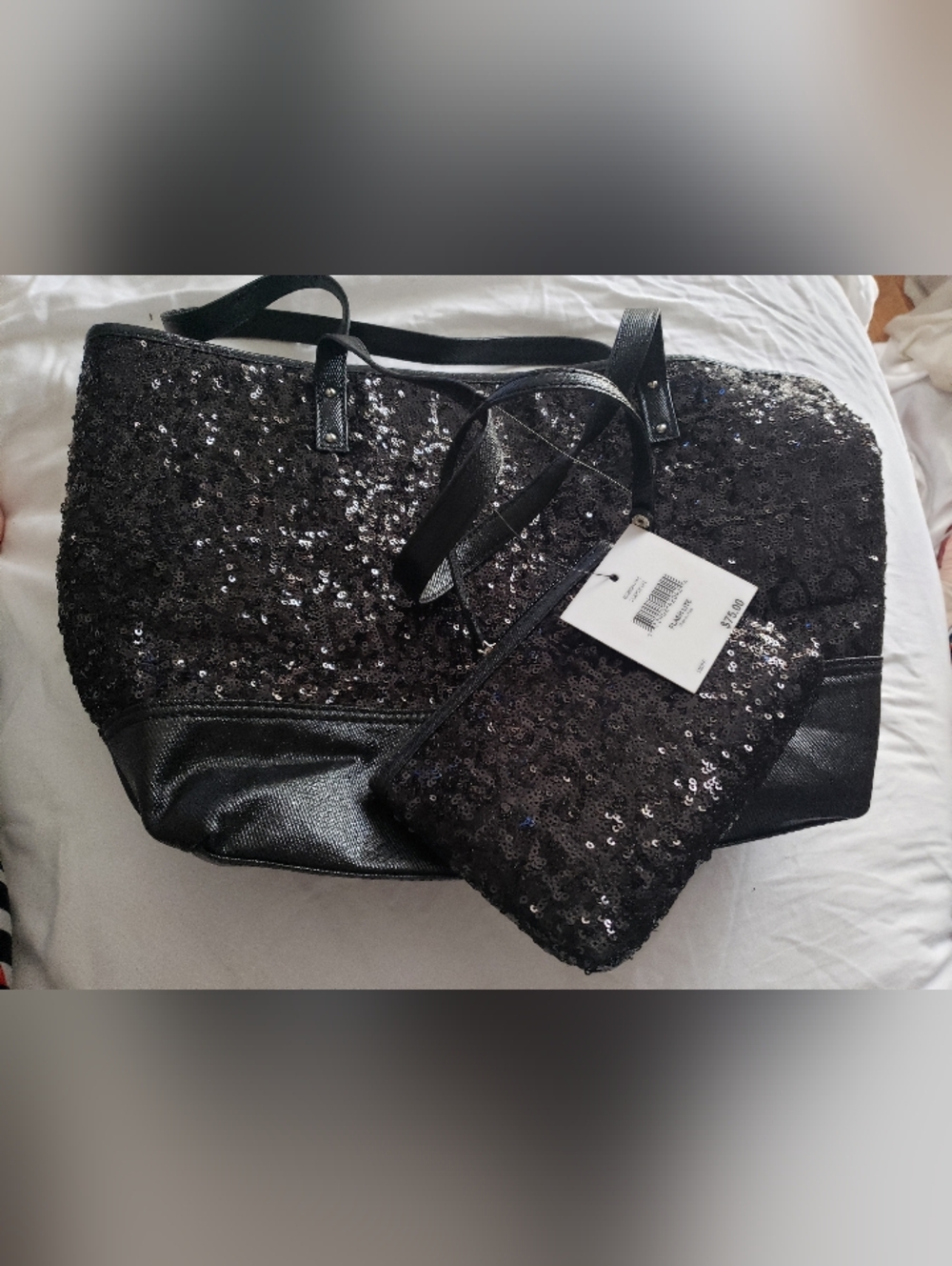 NINE WEST, NWT, Black Sequin Bag with Matching Wristlet - Brand NEW Gorgeous !